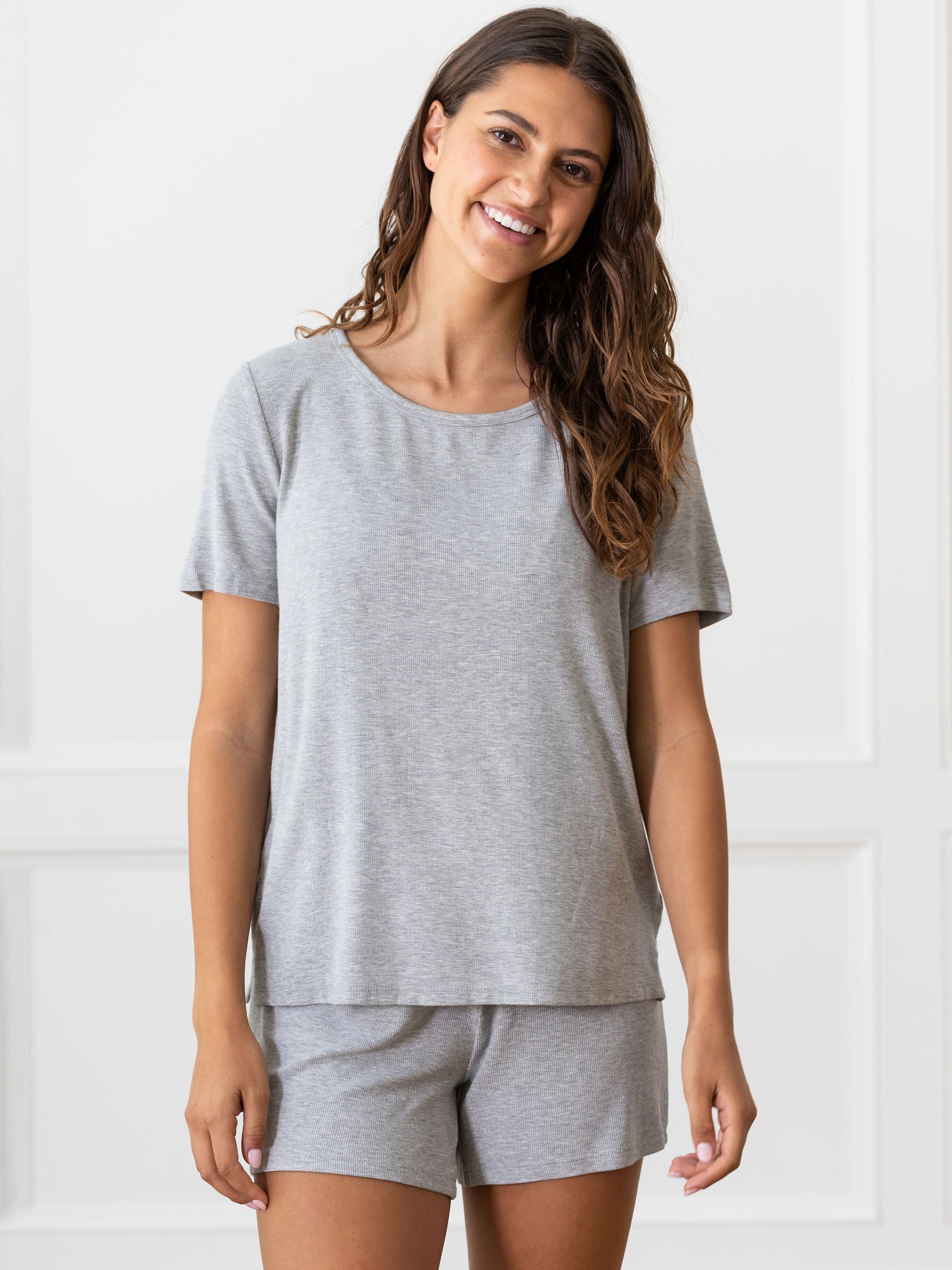 Women’s Bamboo Rib-Knit Short Sleeve Lounge Top - Last Chance